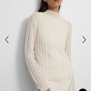 Theory 100% Cashmere lightweight Ivory Cable Knit Mock Neck Sweater Women m $295